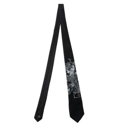 Yamamoto Flower and Bone Print Unisex Tie, Dark and Stylish