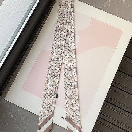 Lined Letter C Puppy Double-Layer Printed All-Match Tie Bag Ribbon Hair Band Ribbon Women's Decorative Small Scarf
