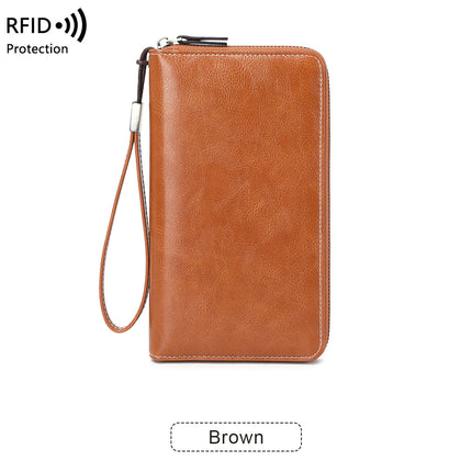 Cross-border New RFID Long Women's Wallet Retro Multi-card Zipper Wallet Simple Large Capacity Clutch