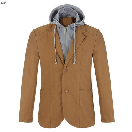 Stitching Removable Hat Small Suit Men's Two-Button Casual Suit One-Piece Fat Man Jacket plus size Jacket