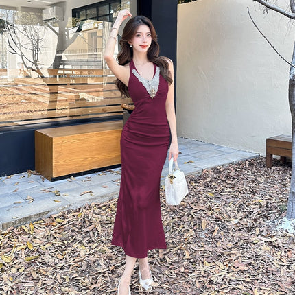 2026 Spring/Summer New Style Elegant and Sexy Halter Neck Strap Dress for Women, Pure Desire Slim Fit Bodycon Dress