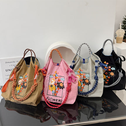 New Canvas Bag Embroidered Shopping Bag Tote Bag Large Capacity Bag Women's Handbag Crossbody Bag