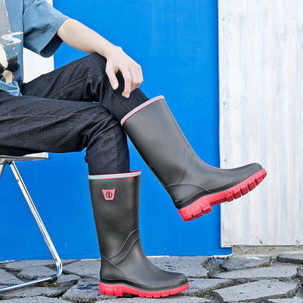 Long Rain Boots for Men, Non-Slip Kitchen Work Rain Boots, Fashionable Waterproof Shoes, Car Wash Work Overshoes, Rubber Shoes