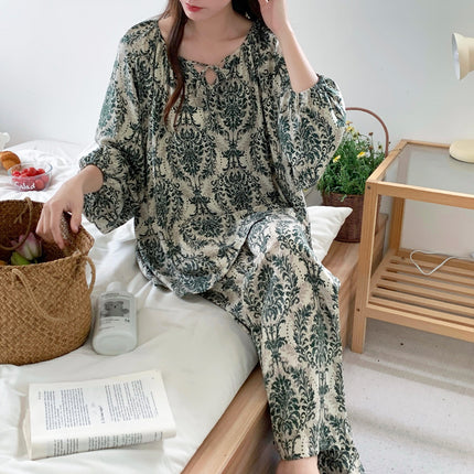2025 New Leopard Print Cotton Silk Pajamas Women's Summer Thin Long-sleeved High-end Outwear Spring and Autumn plus size Home Clothes