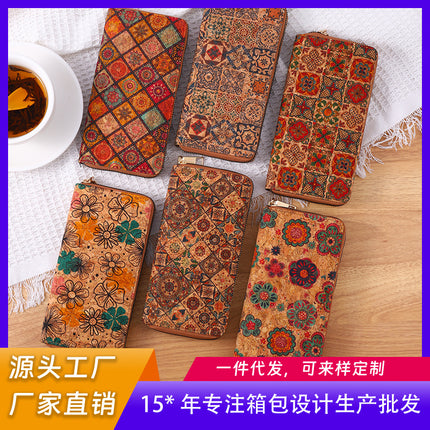 Cross-Border Bohemian Multifunctional Clutch Bag with Multiple Card Slots Wood Grain Wallet Literary Ladies Bag Card Bag Pu Small Bag