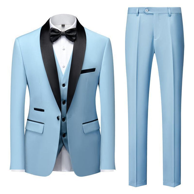 2025 New Men's Suit Set with Mandarin Collar Stage Suit Formal Wear for Host Performance Groom Groomsman Three-Piece Set