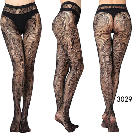 Factory In-Stock European and American Style Pantyhose, Summer Fishnet Stockings, Fashionable Girls' Sexy Patterned Jacquard Lace Hollow-Out Retro