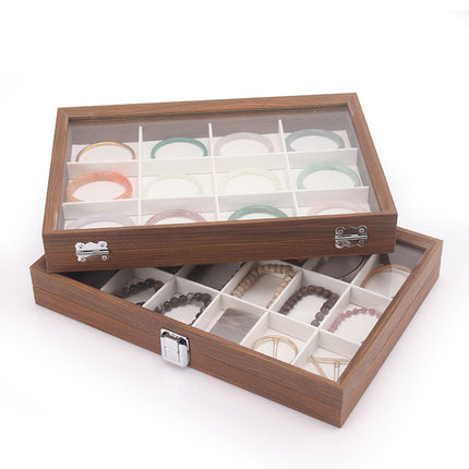 Fashion walnut grain white leather jewelry box with lid dustproof earrings earrings earrings storage box ring necklace bracelet tray
