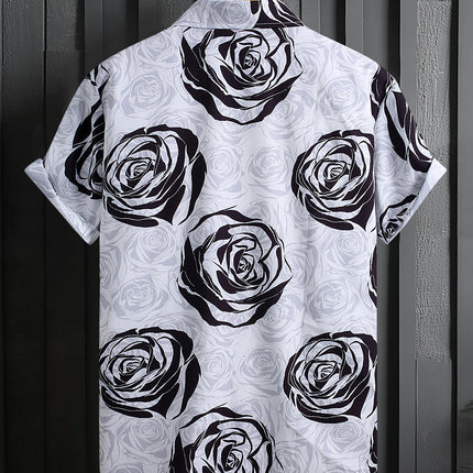 Foreign Trade Men's Men's Short-sleeved Shirt Men's Rose Printed Fashion Casual Summer 2025 New Cross-border Special
