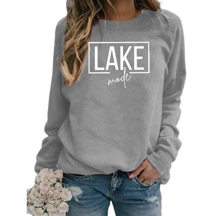 Foreign Trade Amazon Cross-border Supply lake mode Printed Women's Round Neck Sweats All-match Loose European Size