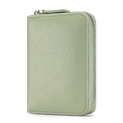 Wholesale Genuine Leather Accordion Card Holder for Women, Fashionable Large-Capacity Zipper Rfid Multi-Card Slot Card Holder