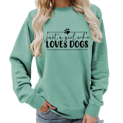 Loves dogs Printed Round Neck Women's Top Sweater Foreign Trade Supply Autumn and Winter Coat Casual Loose European Size Cross