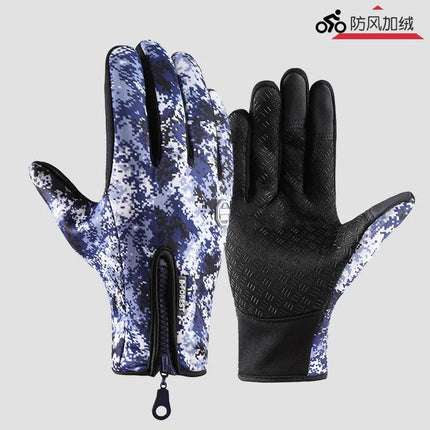 Riding Gloves for Men and Women Touchscreen fleece-lined Thickened Warm Autumn and Winter Electric Vehicle Waterproof Windproof Anti-slip Cold-proof