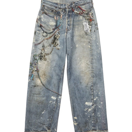 Jiamu Ac Home 3D Printed Flower 24Fw Chain Old Mud Dyed Splash Ink Baggy Loose Jeans for Men and Women