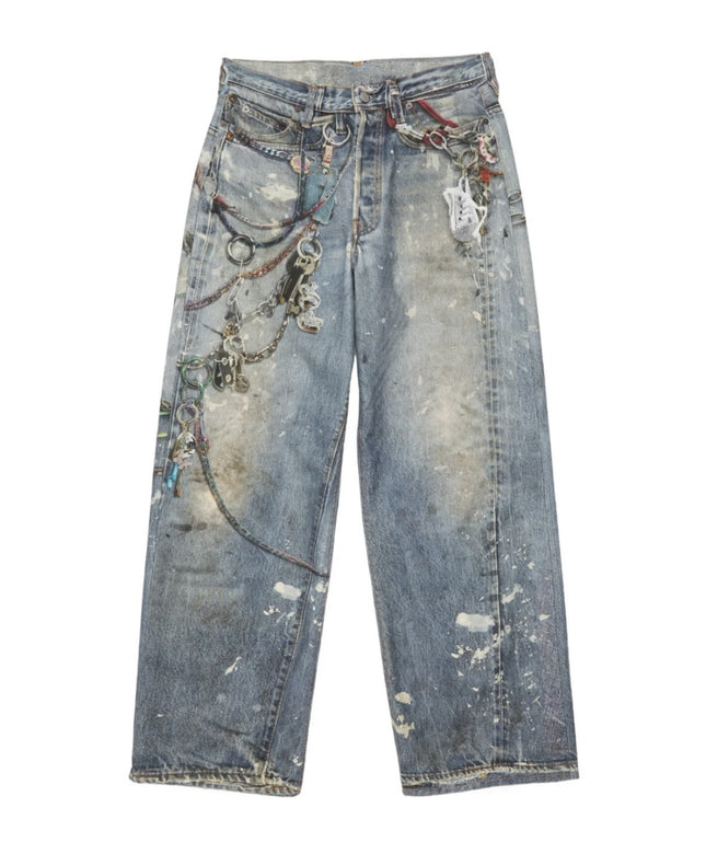 Jiamu Ac Home 3D Printed Flower 24Fw Chain Old Mud Dyed Splash Ink Baggy Loose Jeans for Men and Women