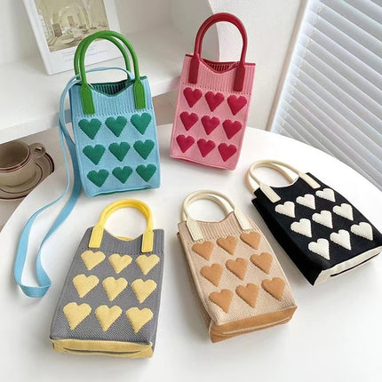 Mini Checkerboard Knitted Shoulder Crossbody Bag Handbag for Women Niche Design Phone Bag Phone Crossbody Handbag