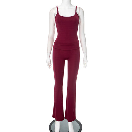 K24ST487 European and American style cross-border women's clothing spring and summer solid color suspenders backless sports high waist tight flared pants suit