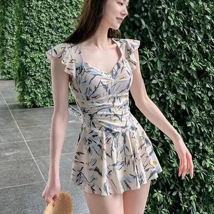 New Swimsuit Women's One-Piece Skirt Style Simple Pure Lust Style Conservative Slim Dress Hot Spring Fashion Vacation Swimsuit