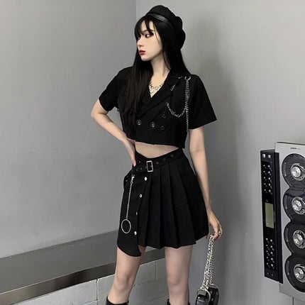 Cool Sa Ya Sister Spice Girl Wearing Sweet and Hot Short Skirt Summer Cold High-end Two-piece Short Small Suit suit