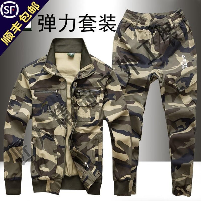 Work clothes suit men's camouflage work clothes elastic work clothes spring and autumn training clothes casual wear-resistant autumn and winter fan work clothes