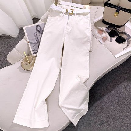White Stretch Wide-Leg Jeans for Women 2025 Autumn New Petite Loose Slimming Drapey Flared Floor-Length Pants