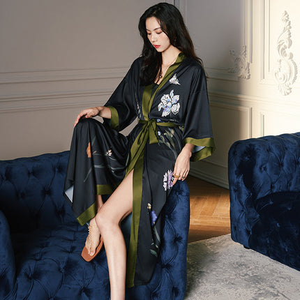 Yaoting New Style Satin Pajamas Women's Summer Large Size Light Luxury Seven-point Sleeve Cool Nightgown Bathrobe Home Clothes Women's WP2669