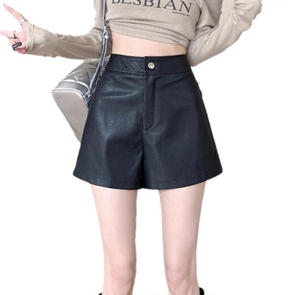 Versatile Slim Fit Fashionable High Waist Shorts for Petite Women Pu Leather Slimming Shorts