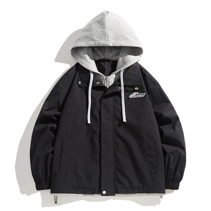 Fake Two-Piece Hooded Autumn Jacket for Students, Stylish Casual Jacket for Outdoor Camping, Waterproof Couple's Outfit, Waterproof and Windproof