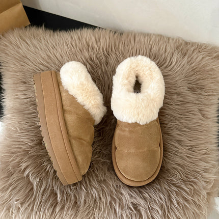 Thick-Soled Heightening Furry Snow Boots for Women 2025 Winter New Style Fur Integrated Fleece-Lined Thick-Soled Warm Bread Cotton Shoes
