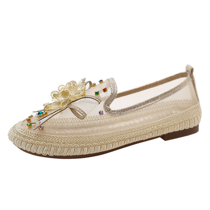 Rhinestone Bow Fisherman Shoes Women's 2025 Spring and Summer New Korean Style Flat-bottom Fashion Leg Casual Shoes Women