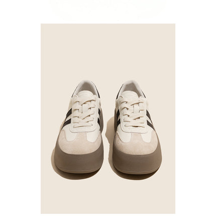 White Shoes 2025 Spring & Fall Sports Shoes Thick-Soled Heightening Casual Sneakers Women's Genuine Leather Classic Retro Versatile Moral Training Shoes