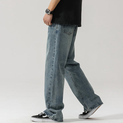 2024 New American Style Trendy Brand Old Washed Loose Straight Jeans Youth Fashion Tall Mop Jeans