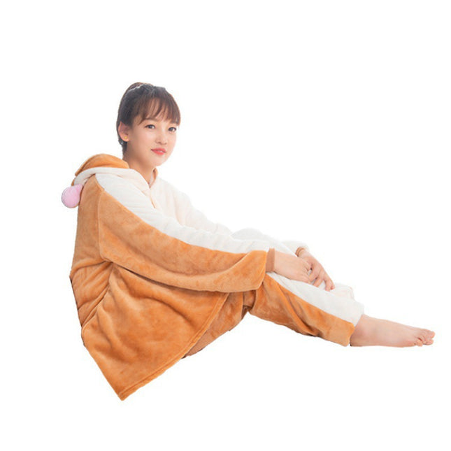 Mixed Autumn and Winter Toilet-Themed Animal Cartoon One-Piece Pajamas, Flying Squirrel Home Performance Warm Clothing, Couple Style