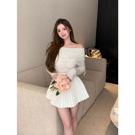 Classic All-match Organ Pleated Skirt Women's Autumn and Winter New Small Fragrant Style Solid Color High Waist Sexy A- line Pleated Skirt