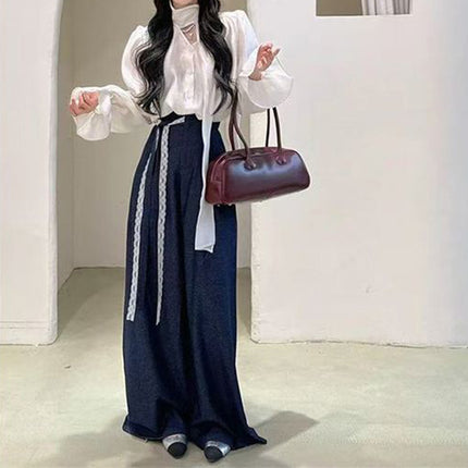 French lace v-neck top suit women a set of ootd wear spring new pants two-piece fashion
