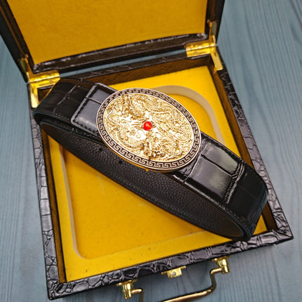 Substitute Double Dragon Ball Belt Men's Top Layer Cowhide Crocodile Pattern Belt Smooth Buckle Youth High-end Trousers Belt
