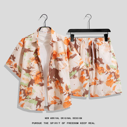 Men's Ins Summer Loose Short-Sleeved Shorts Suit Trendy and Handsome Beach Floral Couple Clothes Hawaiian Style Shirt