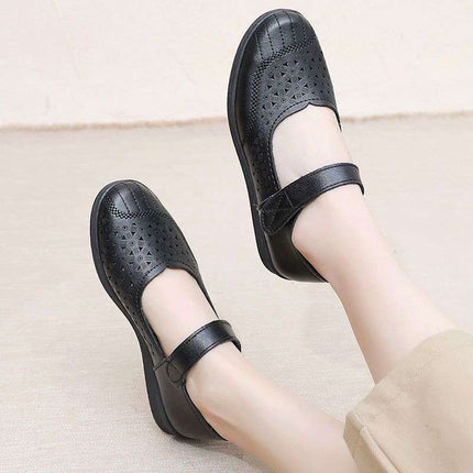 Mom's Shoes Women's Soft-Soled Non-Slip Summer Sandals Hollow Breathable Middle-Aged and Elderly Single Shoes Flat-Soled Hole-In-The-Wall Women's Shoes for the Elderly