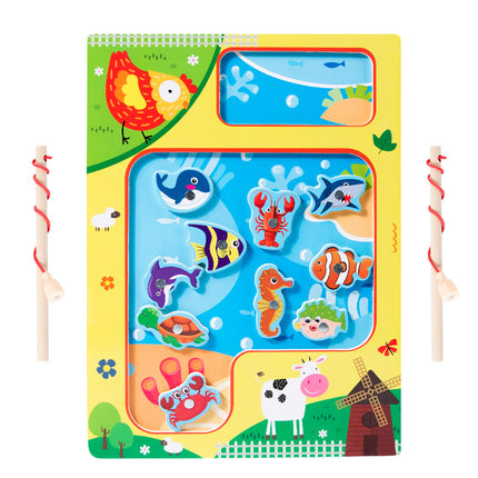Magnetic Wooden Barrel Marine Fishing Toy Children's Early Education Educational Cognitive Fun Boys and Girls Parent-Child Games