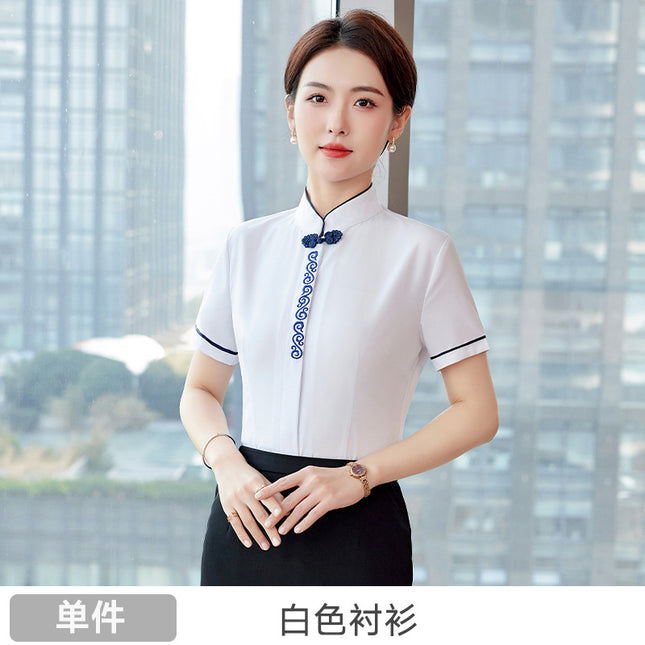Stewardess Uniform Professional Shirt suit Women Jewelry Store Hotel Front Desk Attendant Tooling Summer Dress Overalls