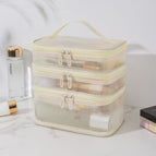Three-layer mesh cosmetic bag-beige