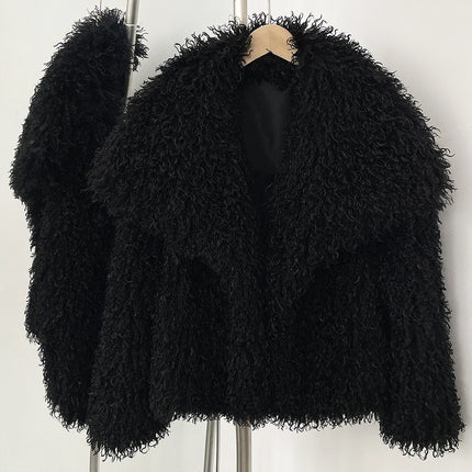 Cross-Border Aliexpress Women's Winter Short Large Lapel Faux Fur Imitation Beach Wool Fur Coat Women's Fur Coat