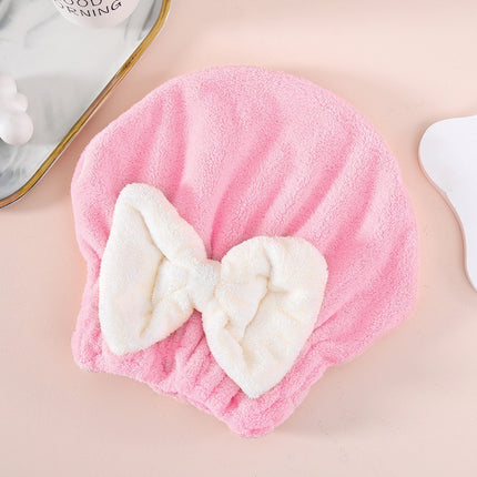 Japanese-Style Bow Coral Fleece Quick-Dry Strong Absorbent Hair Drying Cap Cute Hair Drying Shampoo Shower Cap Turban