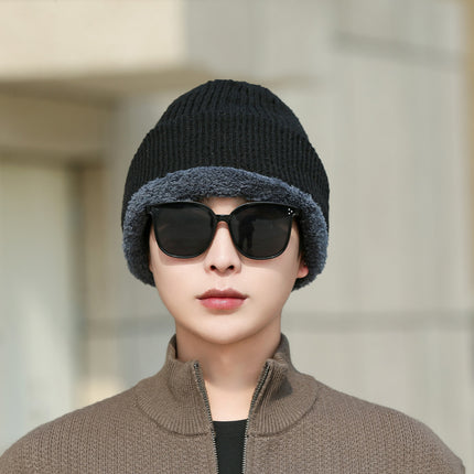 New Men's Hat with Fleece Lining, Thickened for Outdoor Use, Unisex Winter Pullover Beanie, Windproof for Northeast Cold