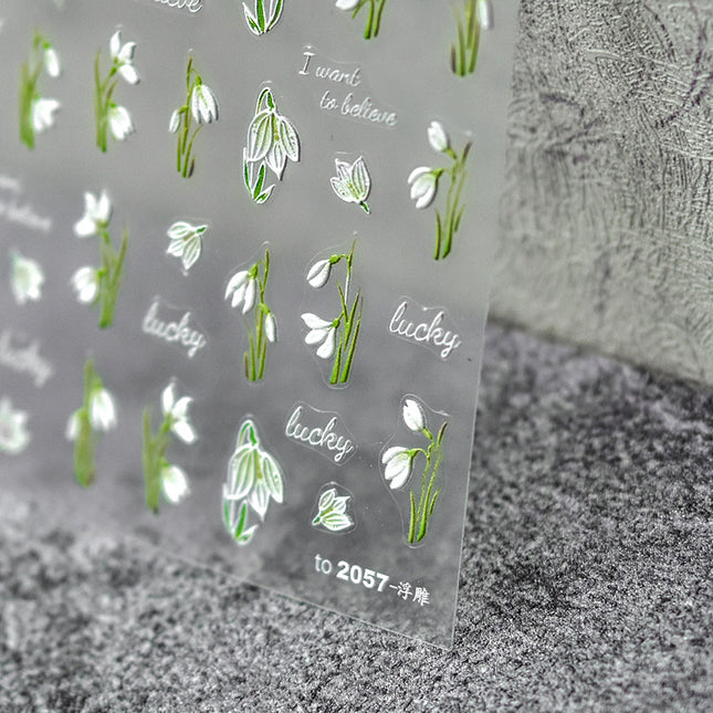 Little Lily of the Valley Flower Nail Art Sticker Tomoni Embossed Adhesive Popular New Japanese Style Style 5D Butterfly Nail Sticker Decoration