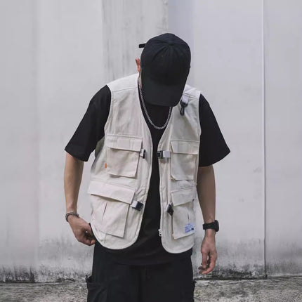 Japanese Retro Wearing Military Fan Tactical Vest Men's Fashion Brand Spring and Autumn Loose Waistcoat Overalls