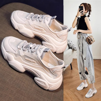 Dad Shoes Women's Shoes 2025 Summer New Thick-Soled Mesh Breathable Versatile Casual Popular White Shoes Sports Shoes