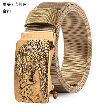 Canvas Belt Men's Toothless Automatic Buckle Middle-aged and Young People's Long plus size Business Jeans Retro Nylon Pants Belt