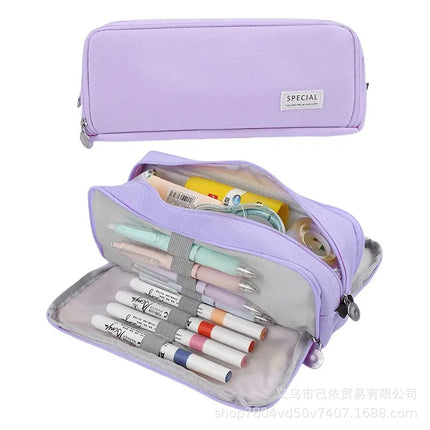 Large-Capacity Retractable Pencil Case Stationery Box in Japanese and Korean Style, Macaron Color, Upgraded Version for Primary and Secondary School Students, in Stock