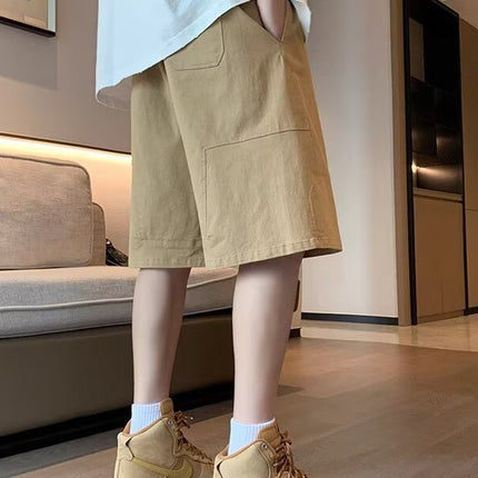 khaki Cotton Tooling Shorts Men's 2025 Summer Casual Straight Pants Men's Loose Sports Pants